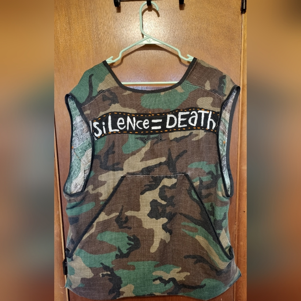 "Silence=Death" Camouflage Trans Rights Vest - Picture 3 of 4